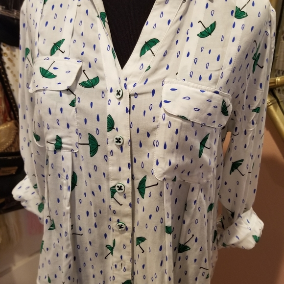 Anthropologie Maeve Long Sleeve Umbrella Raindrop Top - Picture 3 of 13